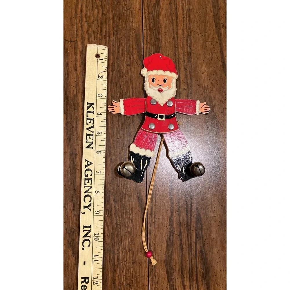 Vintage Santa wooden pull string toy